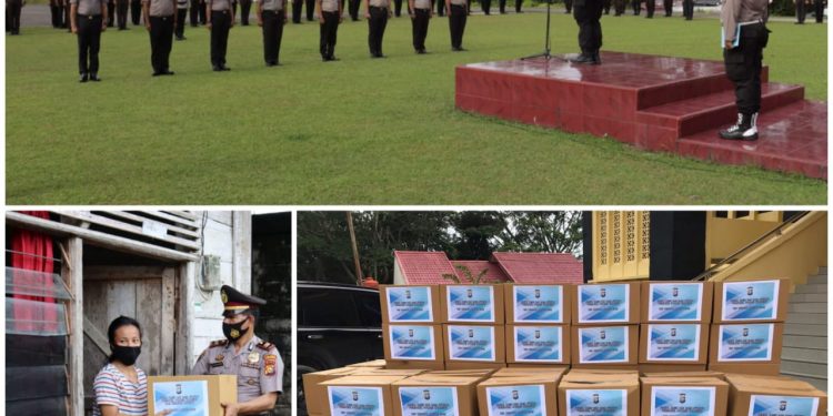 Naik Pangkat, Personel Polres Kuansing Berikan Bansos Untuk Dhuafa