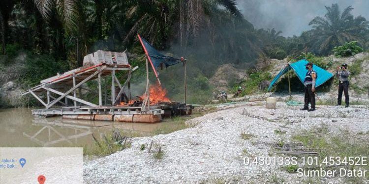Polsek Singingi Lakukan Pembakaran 3 unit Dompeng